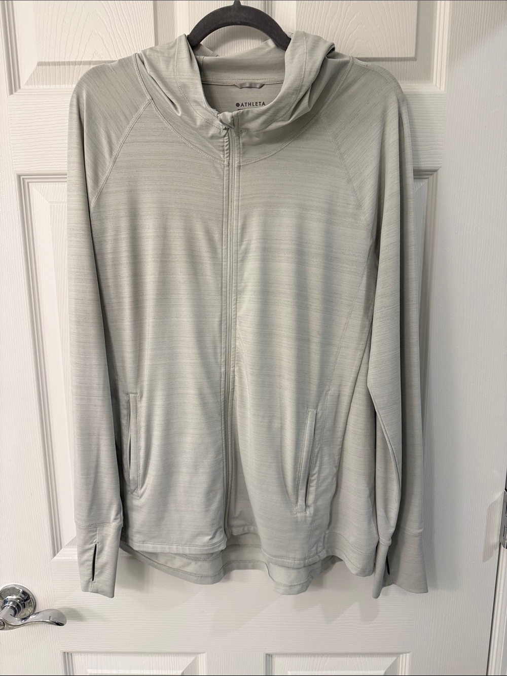 Athleta Soft Light Gray/green Hooded Zip-Up Jacket
